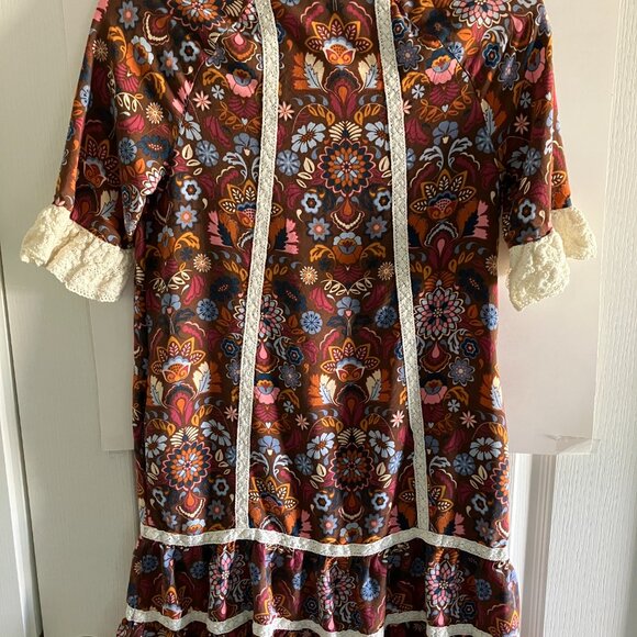 Matilda Jane Dress Women Lace Trim Floral Brown Size Small Boho. - Picture 7 of 11